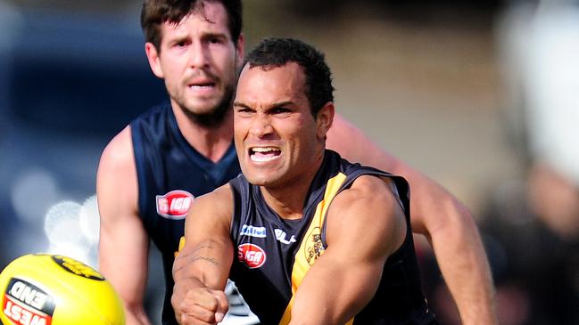 Waylon Johncock (Glenelg jumper) in a match against South Adelaide in 2014. Picture: Mark Brake