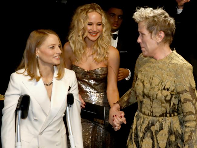 Behind the scenes! Jodie Foster, Jennifer Lawrence and Frances McDormand. Picture: Getty Images