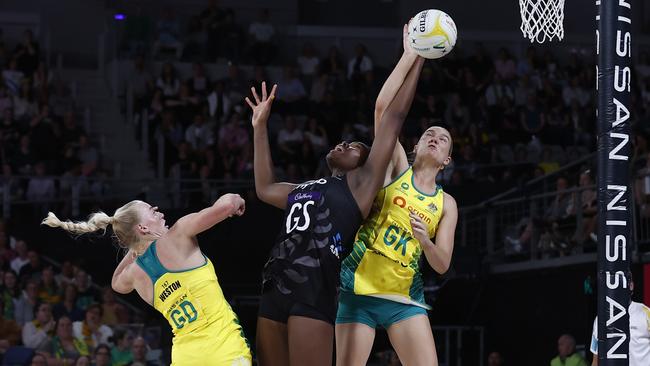 Courtney Bruce (right) and Grace Nweke battle for the ball in the Constellation Cup last year.