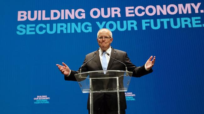 Prime Minister Scott Morrison on stage. Picture: Gary Ramage