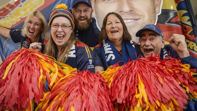 Kauschke (far right) during last AFL season. He still hopes to make it to the Gather Round games this year. Picture: Roy VanDerVegt.