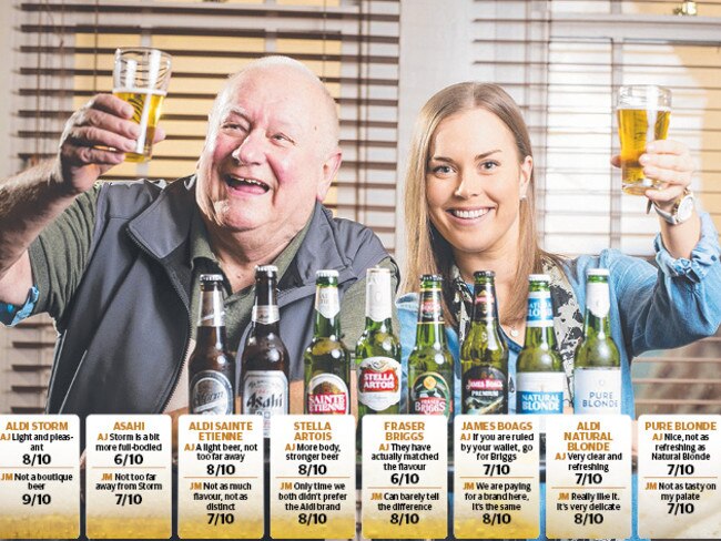 Alan Jupp and Julia Miles test Aldi beers against brand name competitors. Picture: Eugene Hyland