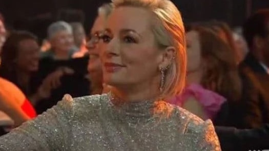 But when it came to his acceptance speech, her face said it all. Picture: Nine.