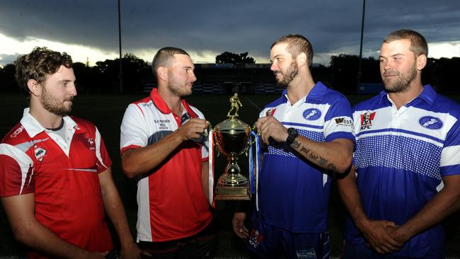 SWITCHIN SIDES: Former South Grafton Rebels brothers Kieren and Cameron Stewart alongside Grafton Ghosts brothers Brett and Danny Wicks ahead of a clash in 2017.