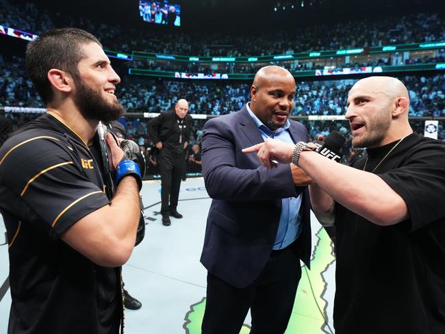 The fight was set up when Volkanovski entered the Octagon moments after Makhachev became 155-pound champion in October. Picture: Chris Unger/Zuffa LLC