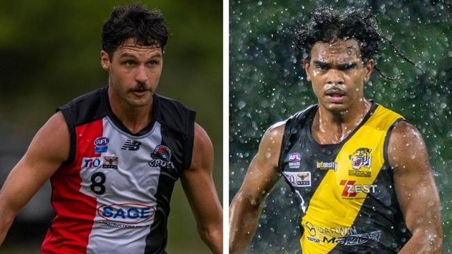 Michael Bowden for Southern Districts and Adrian Scott for the Nightcliff Tigers in the 2024-25 NTFL season.