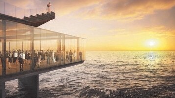 Artist's impressions of the 2015 proposal for Glenelg jetty, featuring a new hotel.