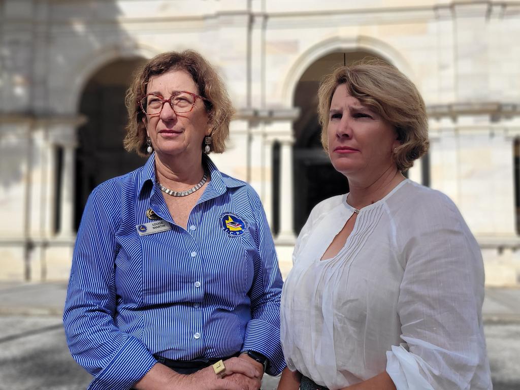 Isolated Children’s Parents Association president Louise Martin and Augathella parent Amanda Walker calling on the state government to increase the Living Away from Home Allowance Scheme.