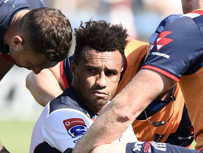 TOKYO, JAPAN - MAY 25: Will Genia of the Rebels receives medical treatment during the Super Rugby match between Sunwolves and rebels at the Prince Chichibu Memorial Ground on May 25, 2019 in Tokyo, Japan. (Photo by Matt Roberts/Getty Images for Sunwolves)