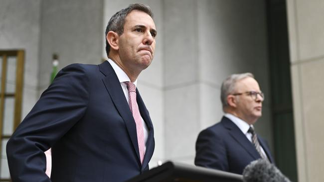 Treasurer Jim Chalmers with Prime Minister Anthony Albanese at a press conference on November 29. Picture: Martin Ollman/NewsWire