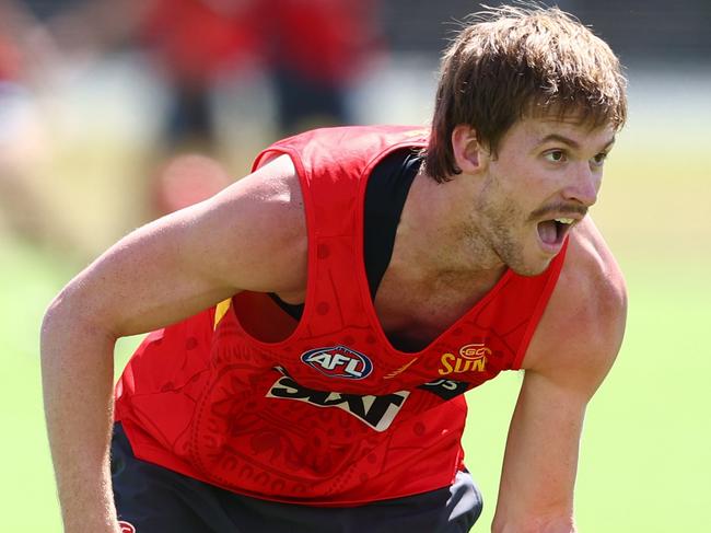 GOLD COAST, AUSTRALIA - JANUARY 13: Noah Anderson during a Gold Coast Suns AFL training session at Metricon Stadium on January 13, 2023 in Gold Coast, Australia. (Photo by Chris Hyde/Getty Images)
