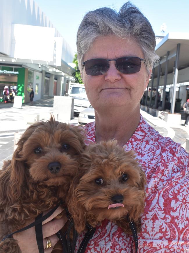 Ipswich 2023 Dog Day at Nicholas Street Precinct pictured is Margaret Koimans with puppies Loki and Odin