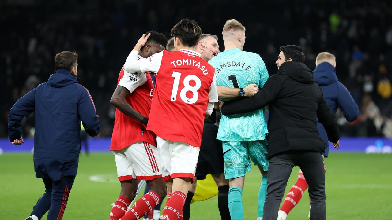 Tottenham fan aims kick at Arsenal goalkeeper Aaron Ramsdale