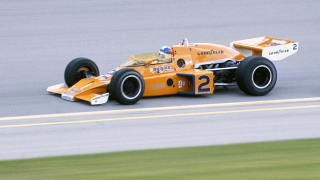 Johnny Rutherford on his way to winning the 1976 Indy 500 for McLaren.