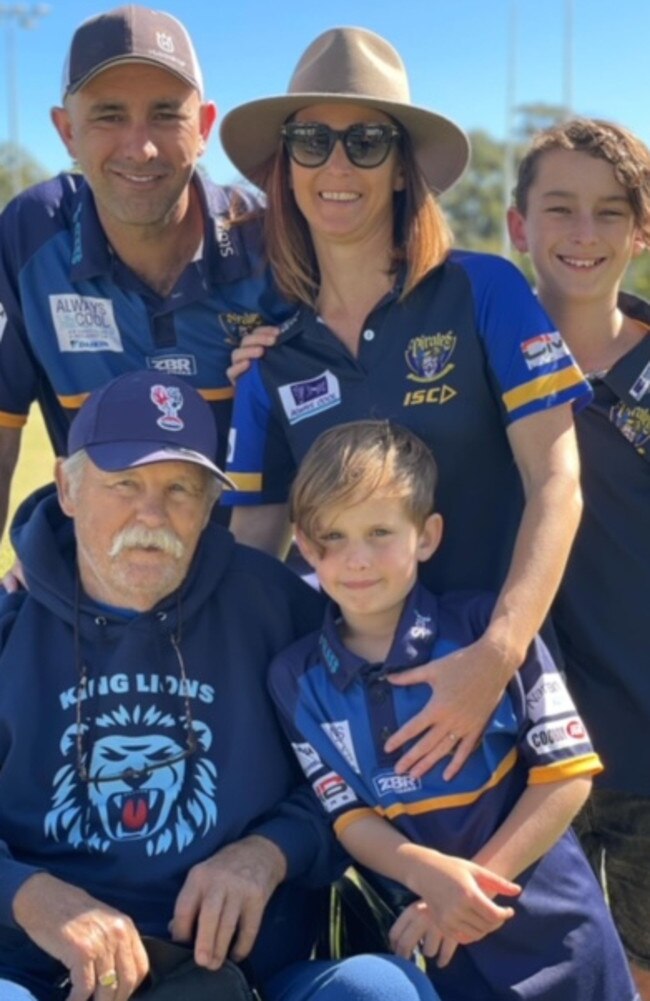 Noosa Pirates founding member Mick Plant pictured with his family.