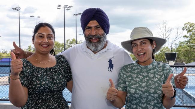Gurinder Kaur, Balwinder Singh and Rupinder Kaur at the qualifying round of the 2025 Tennis NT Darwin Junior International. Picture: Pema Tamang Pakhrin
