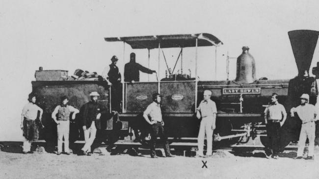 Workers with the Lady Bowen Locomotive, 1865. The Lady Bowen was an early locomotive that helped shape Queensland’s transport history. Source: Moreton Bay &amp; More