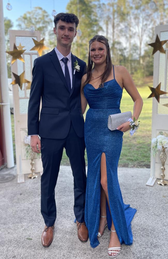 Janae Katon and Jack Richardson arrive at the 2024 Gympie State High School graduation formal.