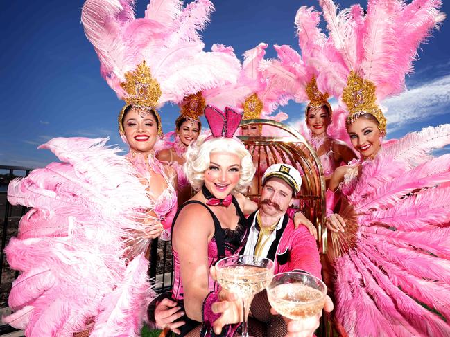 Bunny and Hugh with the Pink flamingo Showgirls from Suave at The Pink Flamingo Spiegel Land, Pink Flamingo, Northshore Hamilton, on Wednesday 13th December 2023 - Photo Steve Pohlner