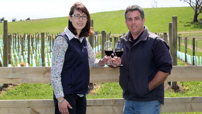 Matt and Vanessa Dunbabin on their Bangor property at Dunalley when they took out the Australian Farmer of the Year Award in 2015.