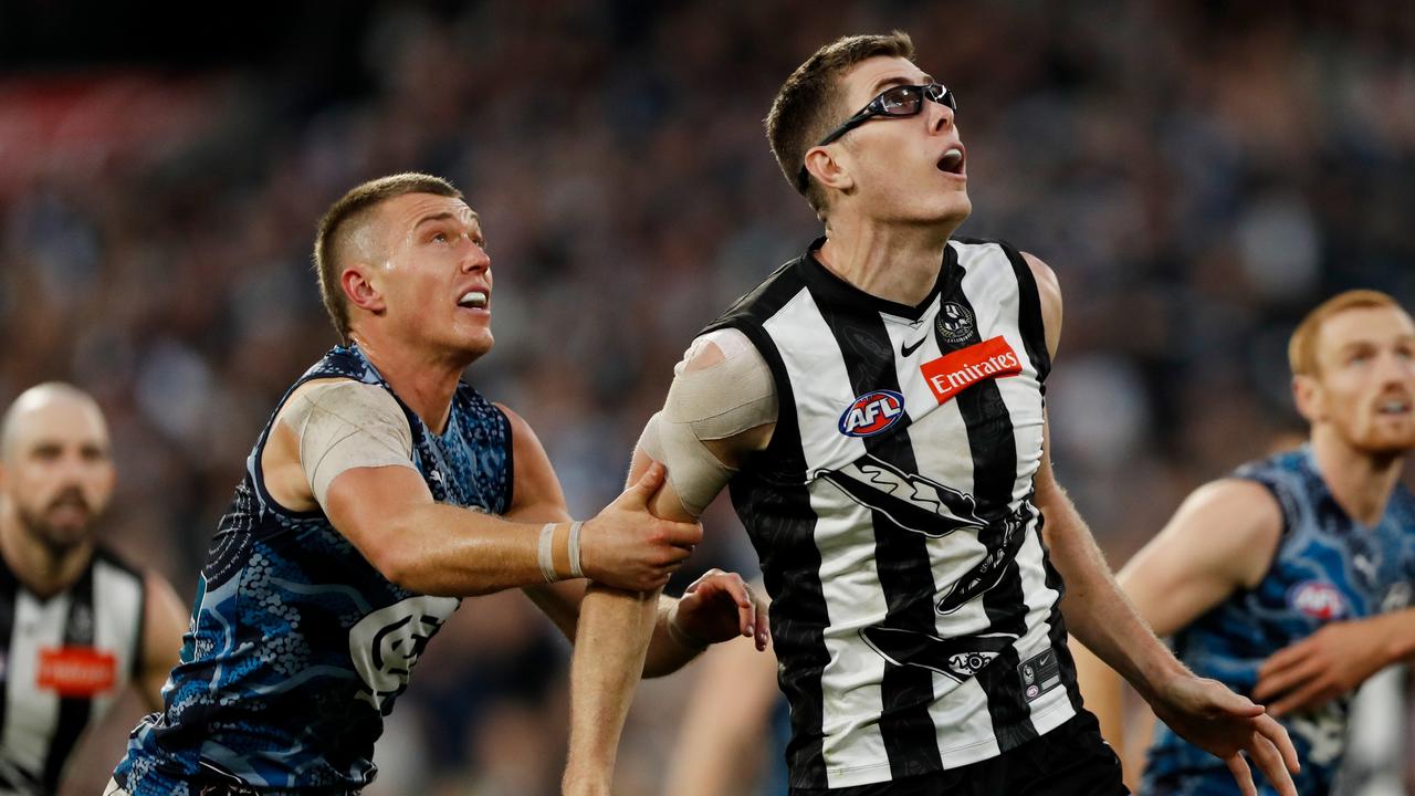 A new-look Mason Cox was masterful against the Blues. (Photo by Dylan Burns/AFL Photos via Getty Images)