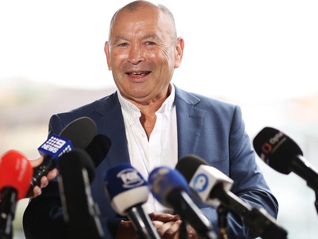 SYDNEY, AUSTRALIA - OCTOBER 17: Wallabies head coach Eddie Jones speaks to the media during a Rugby Australia press conference at Coogee Oval on October 17, 2023 in Sydney, Australia. (Photo by Mark Metcalfe/Getty Images)