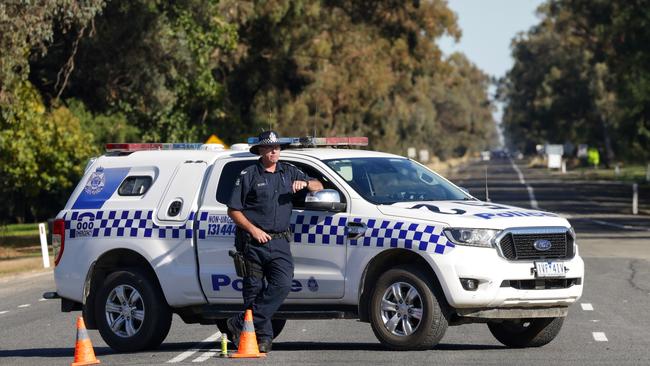 A police roadblock on Main St, Strathmerton. Picture: Ian Currie