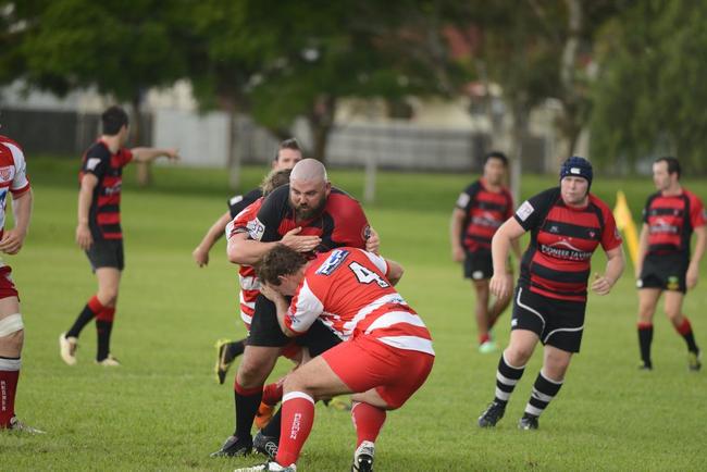 Nick Collie makes a tackle for the Grafton Redmen against a strong Wollongbar/Alstonville. Photo Debrah Novak / The Daily Examiner. Picture: Debrah Novak