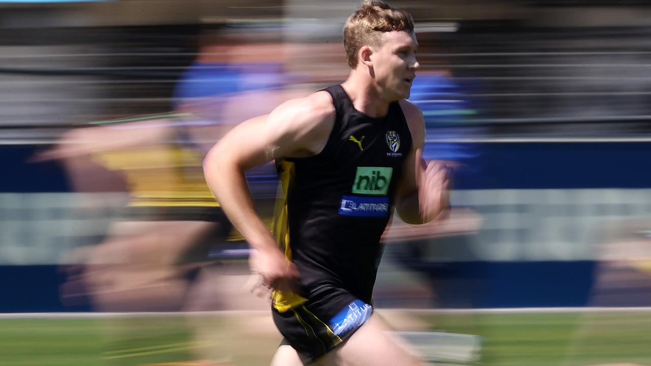 Tom Lynch on the run at Punt Rd. Picture: Michael Klein