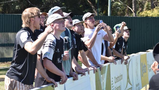 Souths Colts 1 boys about to celebrate the club’s Colts 2 premiership last season which was on the hooter by Darcy Rowan.