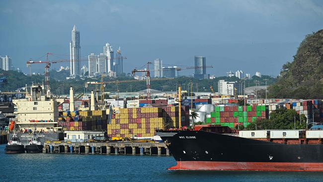 A cargo ship waits at Balboa port before crossing the Panama Canal in Panama City, following US President Donald Trump's threats to seize the vital waterway. Photo by Martin Bernetti/ AFP