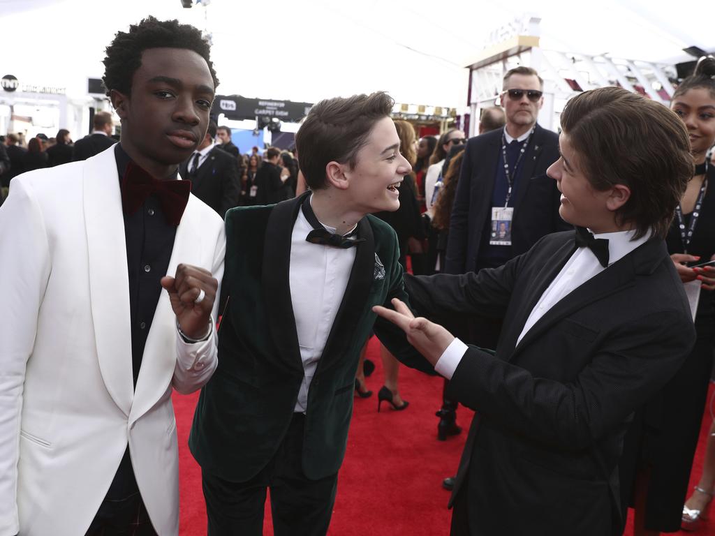 Caleb McLaughlin, Noah Schnapp and Gaten Matarazzo attend the 24th Annual Screen Actors Guild Awards at The Shrine Auditorium on January 21, 2018 in Los Angeles, California. Picture: AP