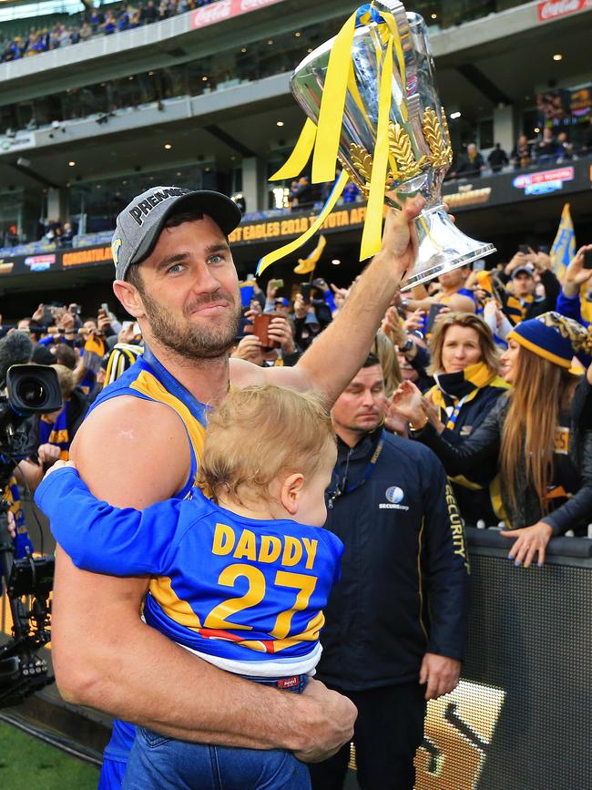 Jack Darling celebrates West Coast’s premiership. Picture: Mark Stewart