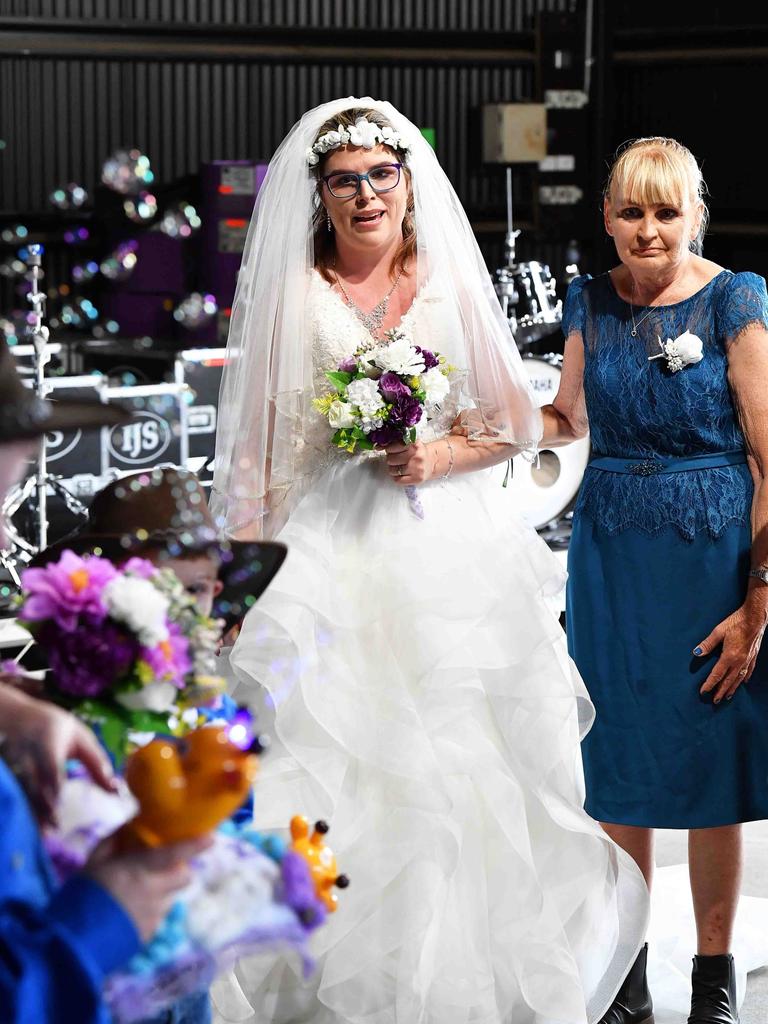 Simone Ward and Geoffrey Borninkhof, were married on The Hill Stage at Gympie Music Muster. Picture: Patrick Woods.