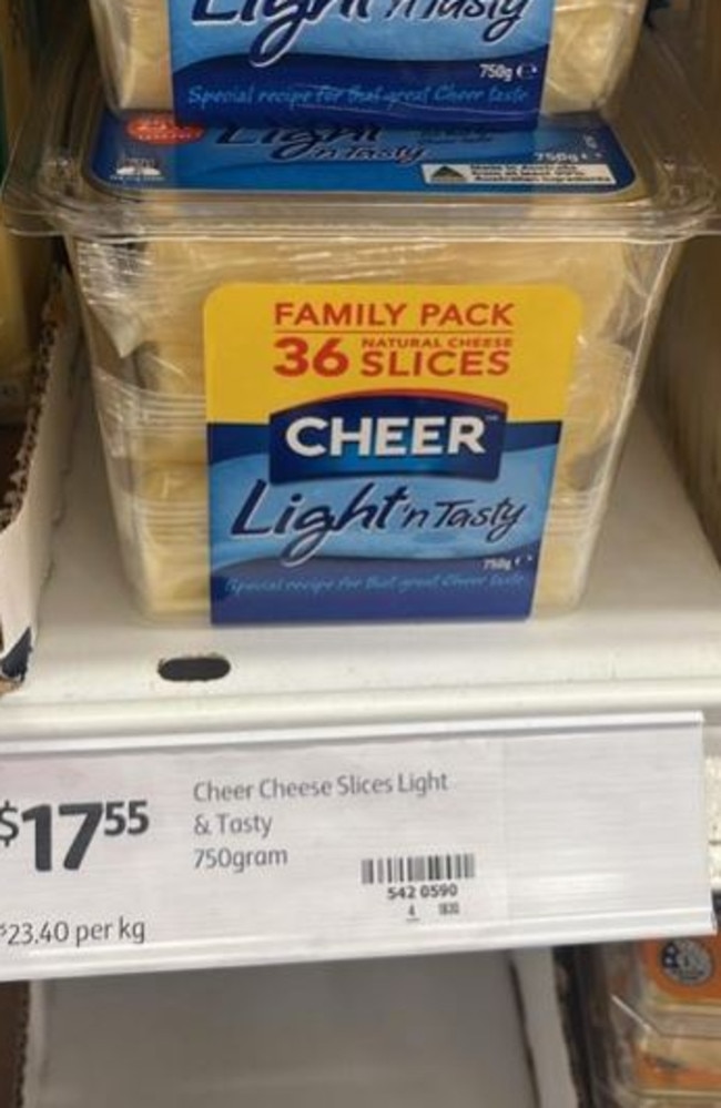 This pack of cheese was 60 per cent cheaper this time last year. Picture: Instagram/jacquifelgate7