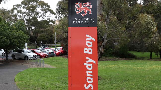 UTAS Sandy Bay campus signage.  Members of Save UTAS campus supporters group in relation to the Hobart City Council elector poll gauging public support of the campus move from Sandy Bay to the city.  Picture: Nikki Davis-Jones