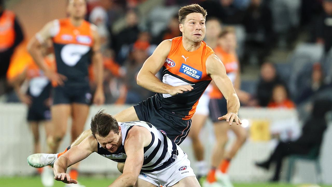 GWS and Geelong captains Toby Greene (top) and Patrick Dangerfield (bottom) need to fire to get their sides to a grand final. Picture: Mark Kolbe / Getty Images