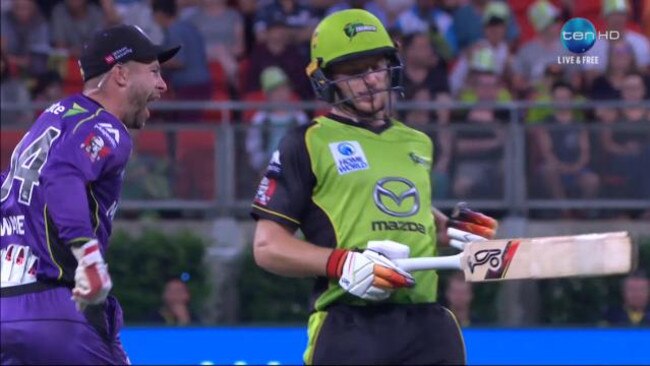 Matthew Wade gives Jos Buttler a send-off.