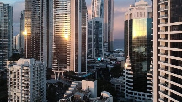 An aerial photo of Surfers Paradise on the Gold Coast.