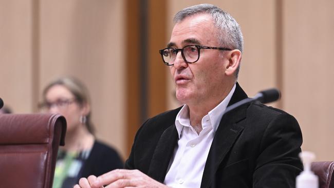 Woolworths chief executive Bradford Banducci was threatened with jail time during a senate inquiry. Picture: NCA NewsWire / Martin Ollman