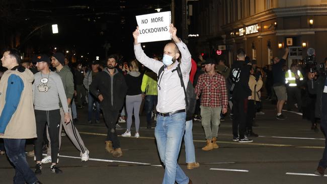 Protesters make their way through Melbourne’s CBD. Picture: MatrixNews