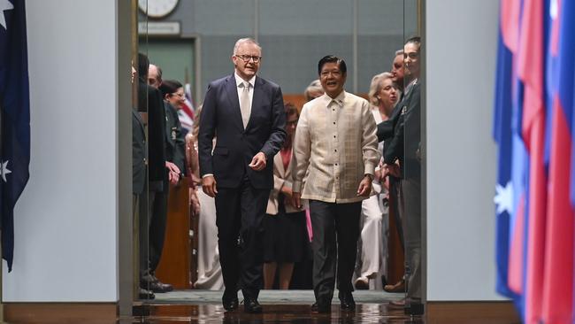 Anthony Albanese and Ferdinand R Marcos Jr President of the Philippines after his address to parliament in Canberra. Picture: NCA NewsWire / Martin Ollman