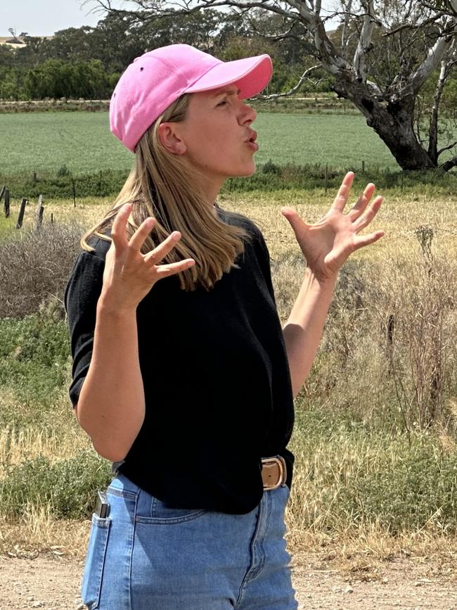 Alex Westlake, of Murray Bridge, shares her concerns at a meeting of Lower Murray irrigators. Picture: Dylan Hogarth