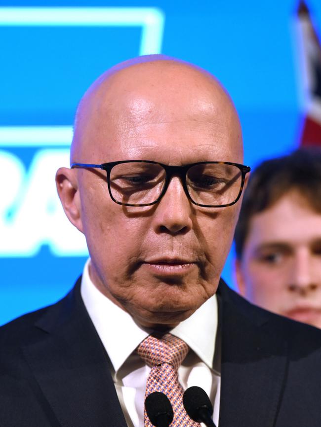 Peter Dutton makes his concession speech. Picture: Getty