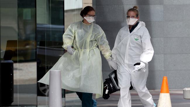 Paramedics outside the Oracle Building on Tuesday. Picture: Mega Agency.