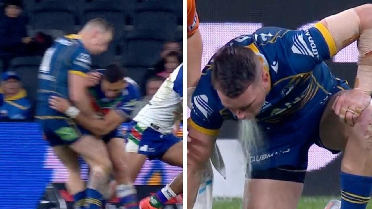 Clint Gutherson was in absolute agony after this crushing tackle.