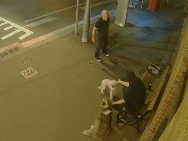 CCTV footage shows the man aggressively yelling at the woman as she holds her dogs by their collars. Picture: NSW Police.