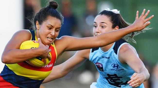 Adelaide’s Ruth Wallace, who finished with three goals against Carlton.