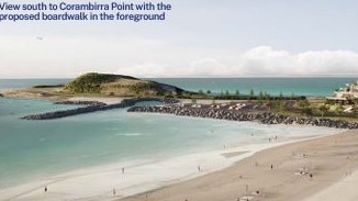 Coffs Jetty Revitalization Refined Masterplan artist image of the view south to Corambirra Point.