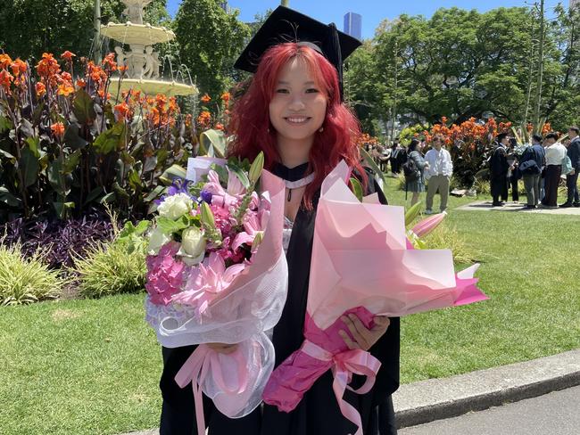 Renee Zou graduates with a Bachelor of Commerce at the 2024 University of Melbourne graduations. Picture: Himangi Singh